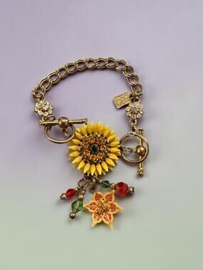 Vintage Lunch at the Ritz LATR2GO Sunflower Charm Bracelet Maximalist 8"